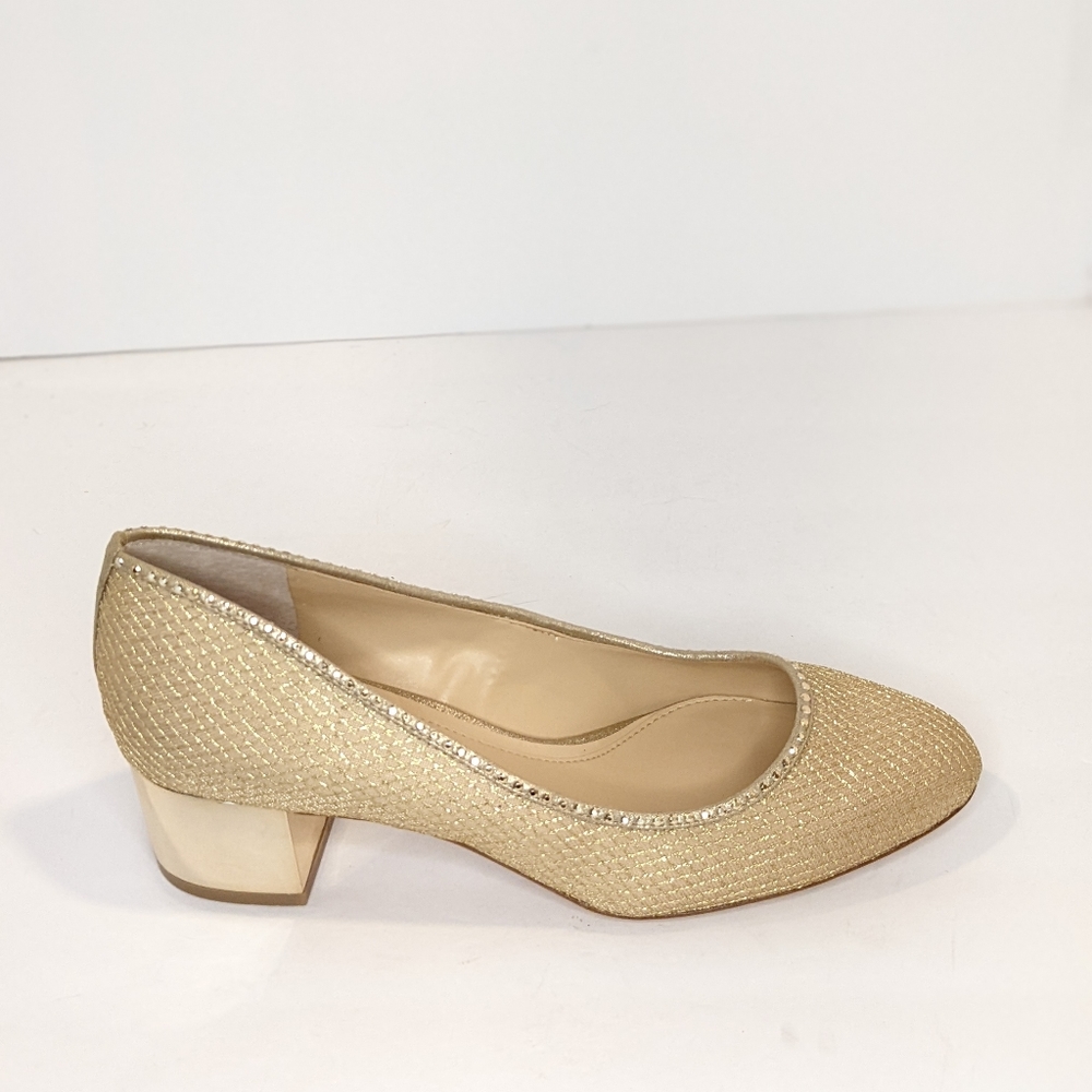 Gold Low Block Heel Pumps for Women - Picture 7 of 16